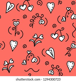 Flowers, hearts, romantic seamless  pattern. Vector