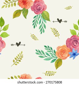 flowers and hearts. seamless pattern