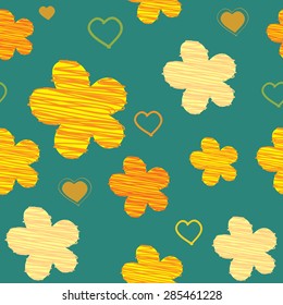 flowers and hearts seamless pattern