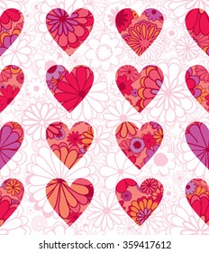 Flowers and hearts seamless pattern.