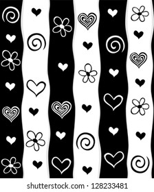 Flowers and hearts seamless pattern . Seamless stripped pattern. illustrations.