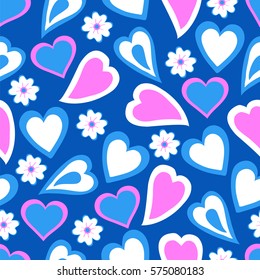 Flowers and hearts. Seamless pattern for Valentine's day. Vector illustration.