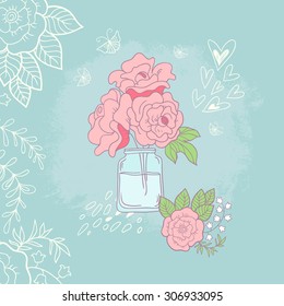 flowers and hearts. vector illustration