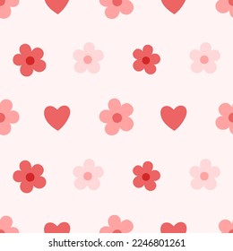 Flowers and hearts vector seamless pattern. Cute florals digital paper