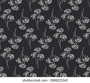 flowers herbal floral meadow vector seamless pattern drawing vinatge design print black