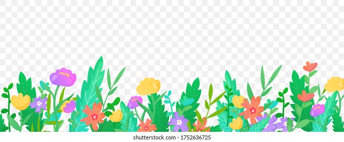 Las hierbas aromáticas bordean el fondo transparente. Diseño de banner vectorial de la temporada primavera de verano.
