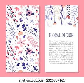 Plantilla de tarjeta de flores y hierbas con texto. Cosméticos naturales, perfumes, productos de salud, diseño de té de hierbas vectores de dibujos animados