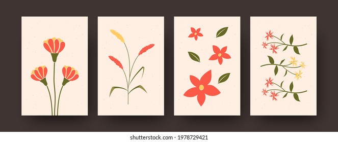 Flowers and herbs collection in pastel style. Floral elements for postcard, invitation, banner designs. Flowers and blossom concept