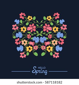Flowers and herbs. Floral doodles ornament. Design for wedding invitation template, envelope, thank you , RSVP, save the date cards. Spring element for Mother's, Women's Day. 8 March. Happy Easter.
