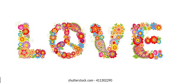 Flowers hippie print. Love letter