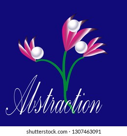 Flowers for a holiday, color pink light, pearls. The background is dark, blue.
