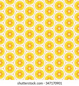 Flowers in honeycomb background design vector seamless pattern