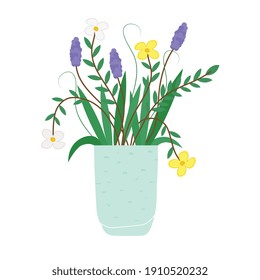 flowers houseplant in ceramic pot vector illustration design