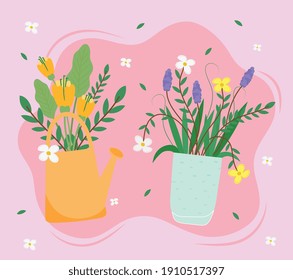 flowers houseplants in ceramic pots vector illustration design
