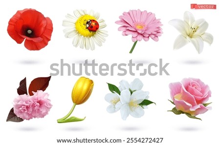 Flowers icon 3d realistic vector set