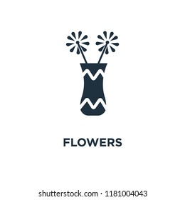 Flowers icon. Black filled vector illustration. Flowers symbol on white background. Can be used in web and mobile.