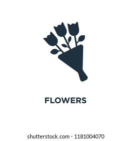 Flowers icon. Black filled vector illustration. Flowers symbol on white background. Can be used in web and mobile.