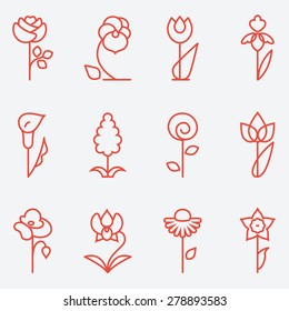 Flowers icon, flat design, thin line style