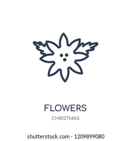 Flowers icon. Flowers linear symbol design from Christmas collection. Simple outline element vector illustration on white background.