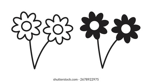 Blumen-Symbol auf weißem Hintergrund. Symbol in schwarzem Umriss und Füllung