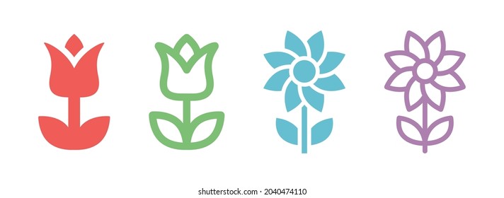 Flowers icon set in color design.