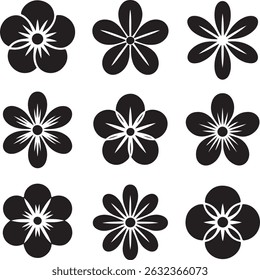 Flowers icon set, flower silhouette isolated, flowers in simple style