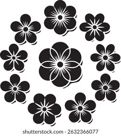 Flowers icon set, flower silhouette isolated, flowers in simple style