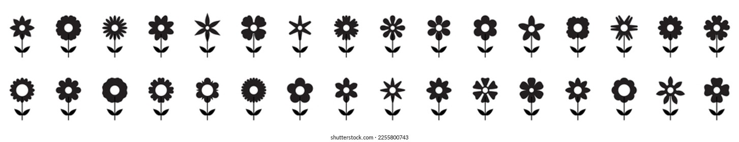 Flowers icon set. Flower simple icon. Flower icons set isolated on white background. Flowers icon set in modern simple. Vector illustration