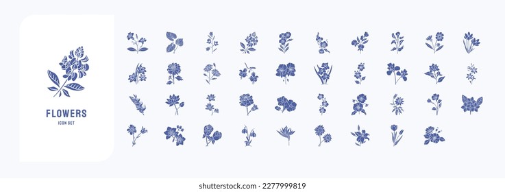 Flowers icon set, including icons like Fuchsia, Daisy, Sunflower and more
