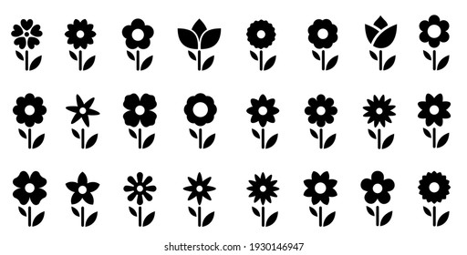 Flowers icon set. Flowers isolated on transparent background. Flowers in modern simple. Cute round flower plant nature collection. Vector illustrator.