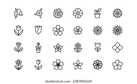 Flowers icon set. Flowers isolated on transparent background. Flowers in modern simple. Cute round flower plant nature collection
