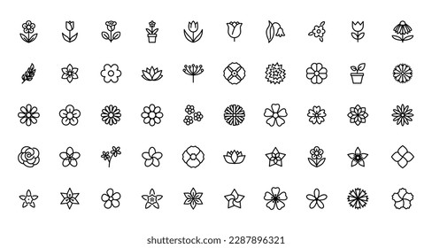 Flowers icon set. Flowers isolated on transparent background. Flowers in modern simple. Cute round flower plant nature collection
