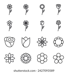 Conjunto de iconos de flores aislado en blanco