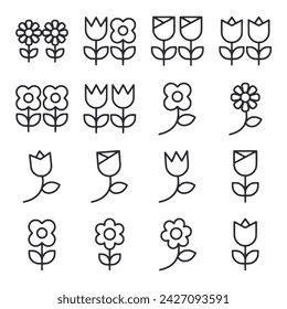 Flowers icon set isolated on white