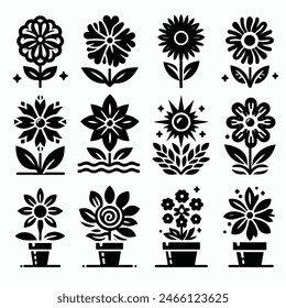 Flowers icon set. Flowers isolated on white background.