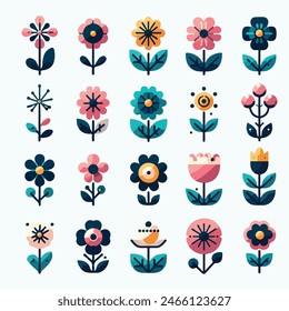 Flowers icon set. Flowers isolated on white background.