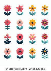 Conjunto de iconos de flores. Flores aisladas sobre fondo blanco.