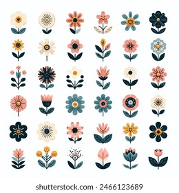 Conjunto de iconos de flores. Flores aisladas sobre fondo blanco.