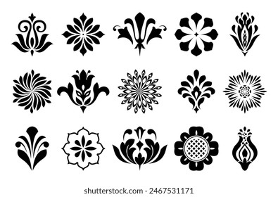 Conjunto de iconos de flores. Flores aisladas sobre fondo transparente. Flores en moderno sencillo. Lindo colección de la naturaleza de la planta de la flor redonda. ilustrador de Vector