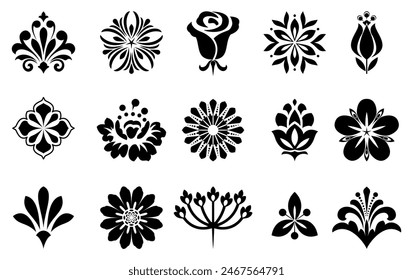 Flowers icon set. Flowers isolated on transparent background. Flowers in modern simple. Cute round flower plant nature collection. Vector illustrator