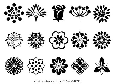Flowers icon set. Flowers isolated on transparent background. Flowers in modern simple. Cute round flower plant nature collection. Vector illustrator