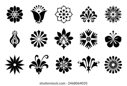 Flowers icon set. Flowers isolated on transparent background. Flowers in modern simple. Cute round flower plant nature collection. Vector illustrator