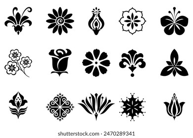 Flowers icon set. Flowers isolated on transparent background. Flowers in modern simple. Cute round flower plant nature collection. Vector illustrator