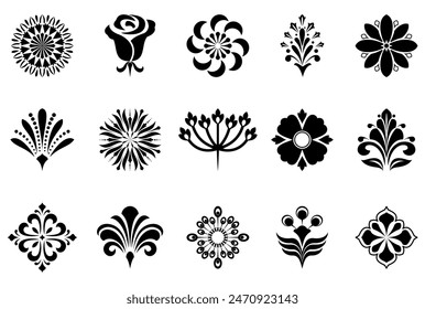 Flowers icon set. Flowers isolated on transparent background. Flowers in modern simple. Cute round flower plant nature collection. Vector illustrator