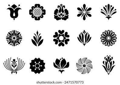 Flowers icon set. Flowers isolated on transparent background. Flowers in modern simple. Cute round flower plant nature collection. Vector illustrator