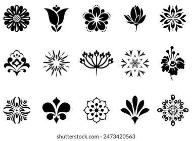 Blumensymbol gesetzt. Blumen isoliert auf transparentem Hintergrund. Blumen in moderner Schlichtheit. Niedliche runde Blume Pflanze Natur Kollektion. Vektorgrafik Illustrator