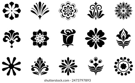 Flowers icon set. Flowers isolated on transparent background. Flowers in modern simple. Cute round flower plant nature collection. Vector illustrator