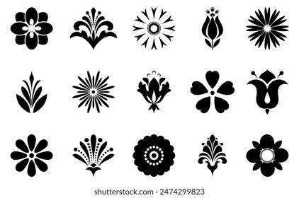 Flowers icon set. Flowers isolated on transparent background. Flowers in modern simple. Cute round flower plant nature collection. Vector illustrator