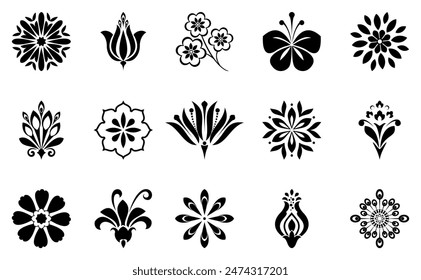 Flowers icon set. Flowers isolated on transparent background. Flowers in modern simple. Cute round flower plant nature collection. Vector illustrator