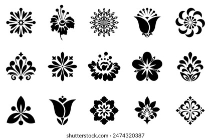 Flowers icon set. Flowers isolated on transparent background. Flowers in modern simple. Cute round flower plant nature collection. Vector illustrator